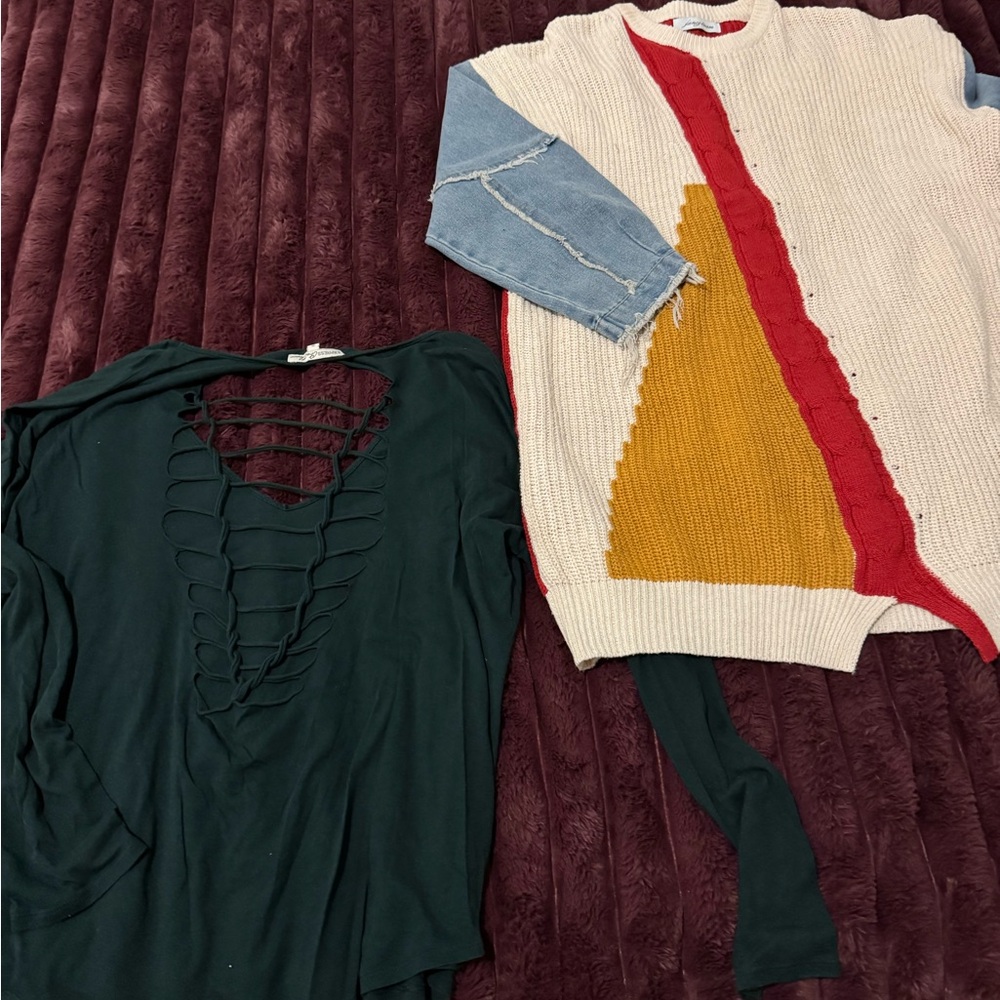 Colorblock and Green Sweater Set